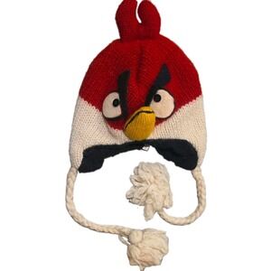 ANGRY BIRD ADULT WOOL WINTER HAT MADE IN NEPAL RED WHITE